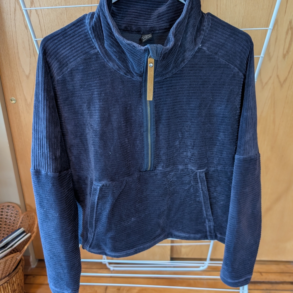 Prana Dark Blue Corduroy Zip-Up Sweater